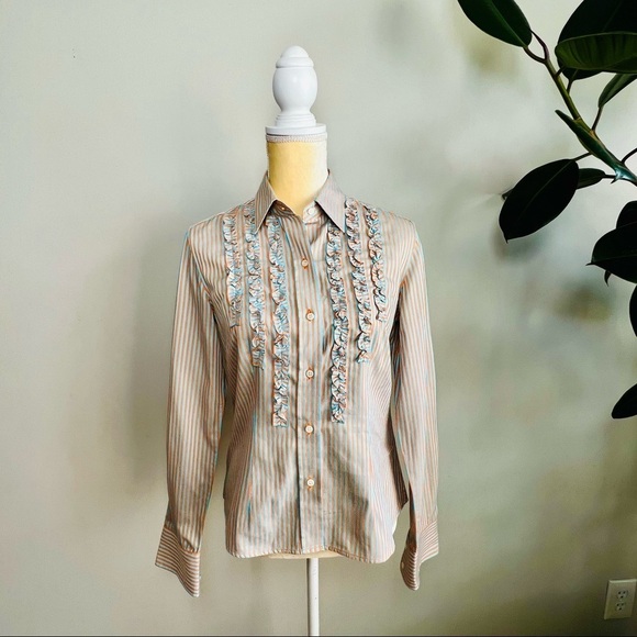 J. McLaughlin striped ruffled Blouse - Picture 1 of 6